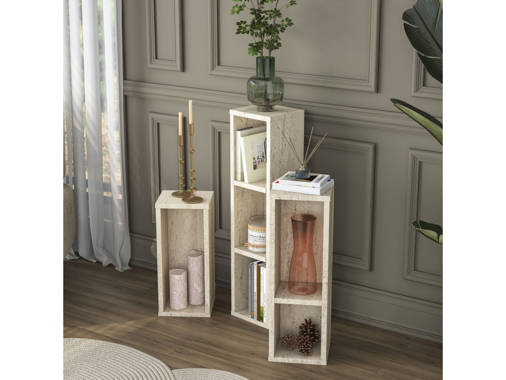 Juego de mesitas auxiliares de madera «AD106» - 20 x 18 x 80 cm - Travertino