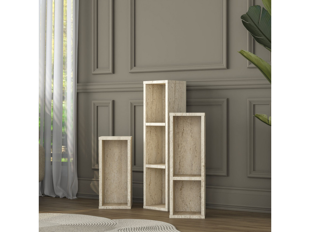 Juego de mesitas auxiliares de madera «AD106» - 20 x 18 x 80 cm - Travertino