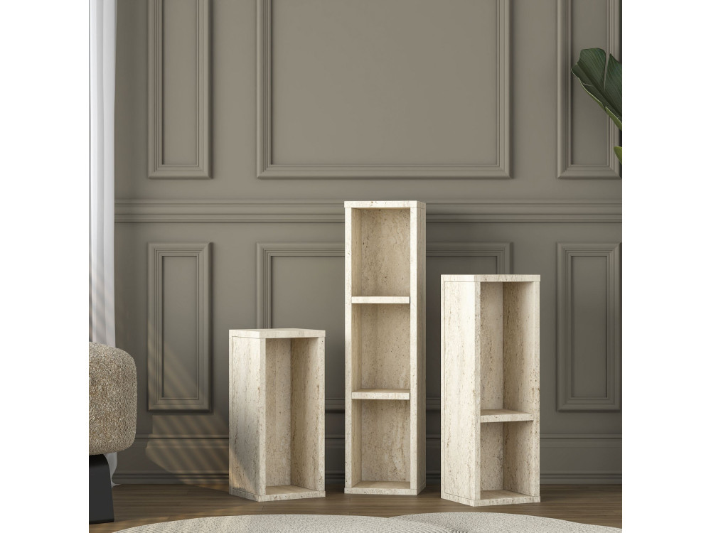 Juego de mesitas auxiliares de madera «AD106» - 20 x 18 x 80 cm - Travertino