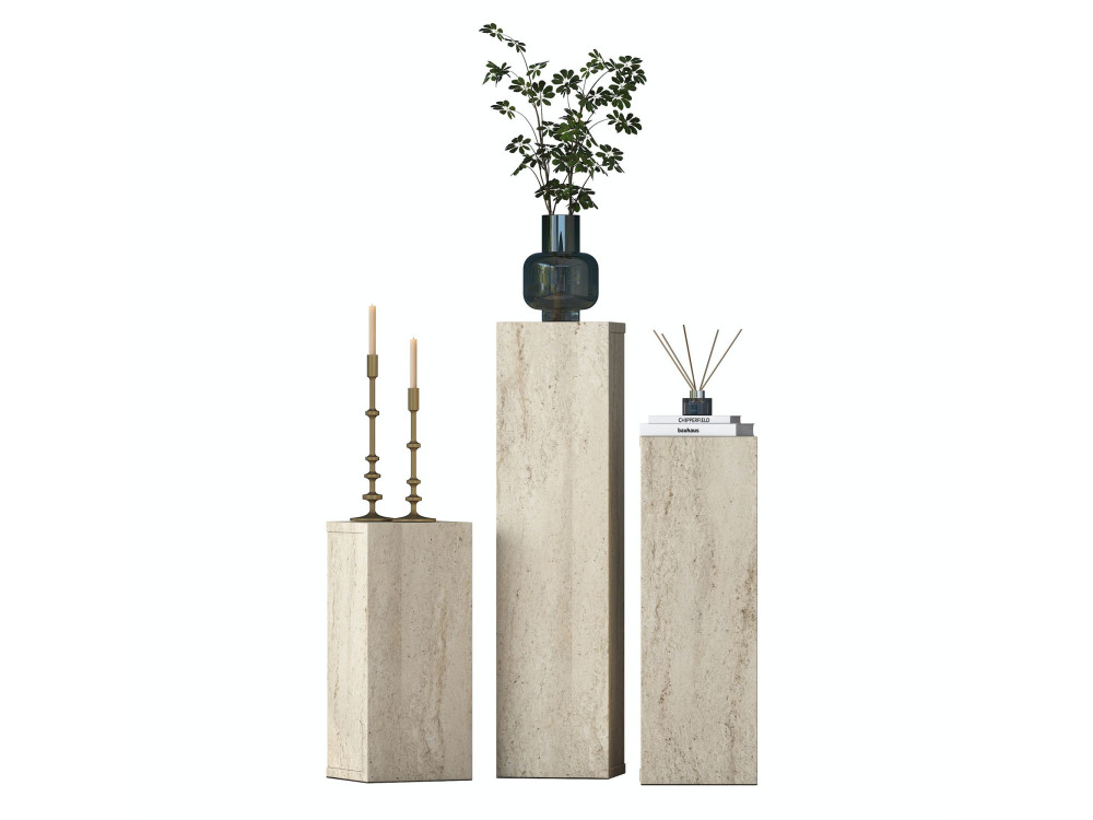 Juego de mesitas auxiliares de madera «AD106» - 20 x 18 x 80 cm - Travertino
