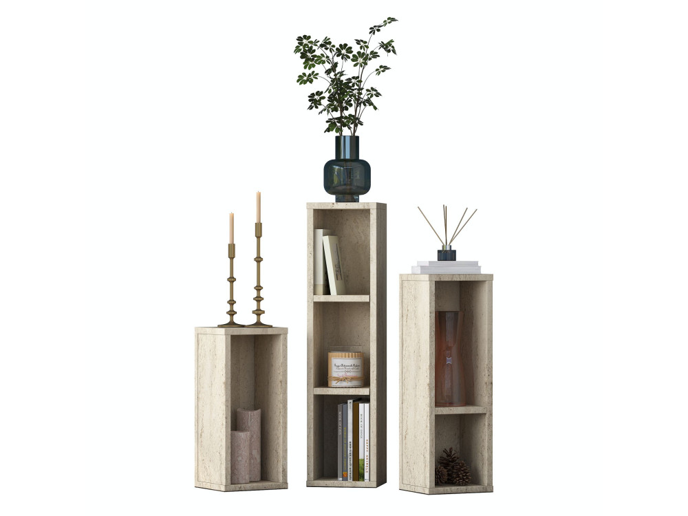 Juego de mesitas auxiliares de madera «AD106» - 20 x 18 x 80 cm - Travertino