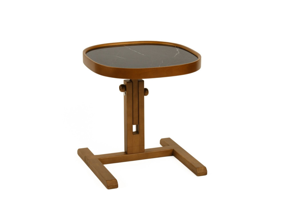 Mesita auxiliar de madera «Opus Kare 42» - 42 x 42 x 57 cm - Nogal / Mármol negro