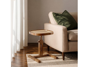 Mesita auxiliar de madera «Opus Kare 42» - 42 x 42 x 57 cm - Nogal / Travertino