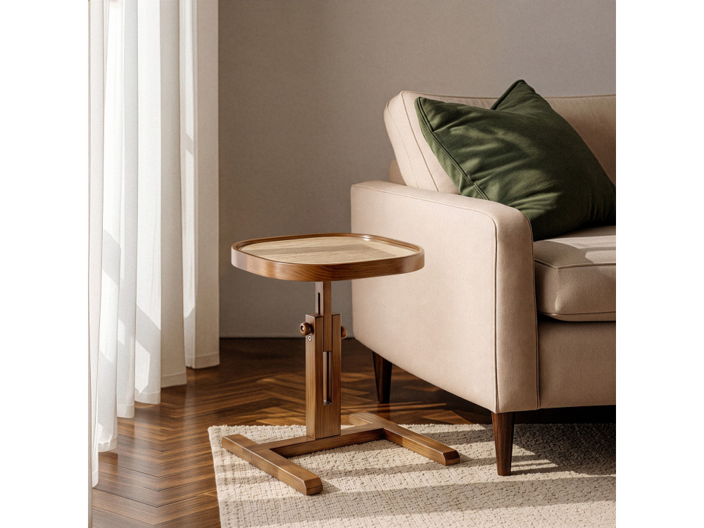 Mesita auxiliar de madera «Opus Kare 42» - 42 x 42 x 57 cm - Nogal / Travertino