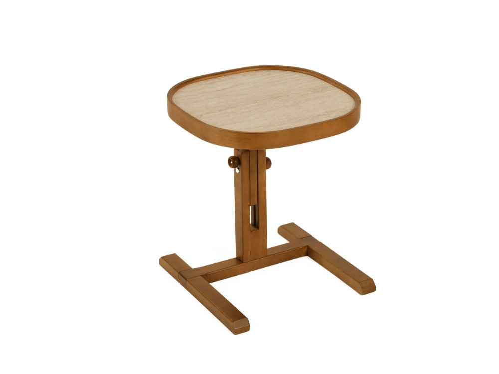 Mesita auxiliar de madera «Opus Kare 42» - 42 x 42 x 57 cm - Nogal / Travertino