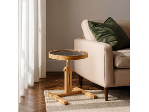 Mesita auxiliar de madera «Opus Yuvarlak 40» - 40 x 40 x 57 cm - Roble / Mármol negro