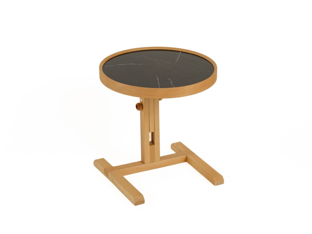 Mesita auxiliar de madera «Opus Yuvarlak 40» - 40 x 40 x 57 cm - Roble / Mármol negro