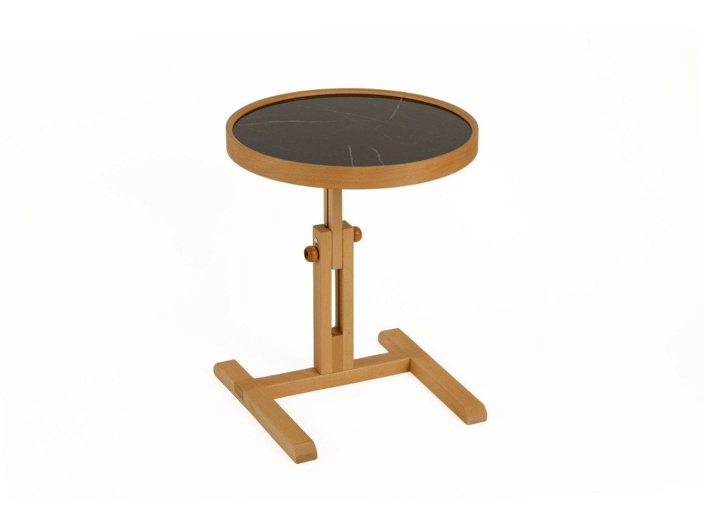 Mesita auxiliar de madera «Opus Yuvarlak 40» - 40 x 40 x 57 cm - Roble / Mármol negro