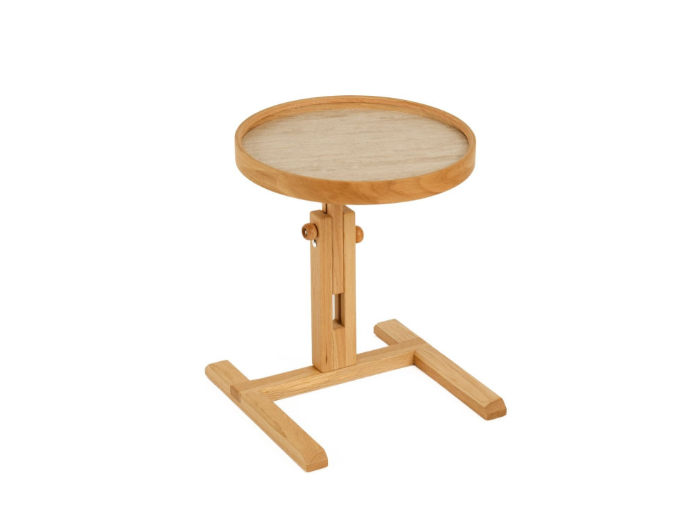 Mesita auxiliar de madera «Opus Yuvarlak 40» - 40 x 40 x 57 cm - Roble / Travertino