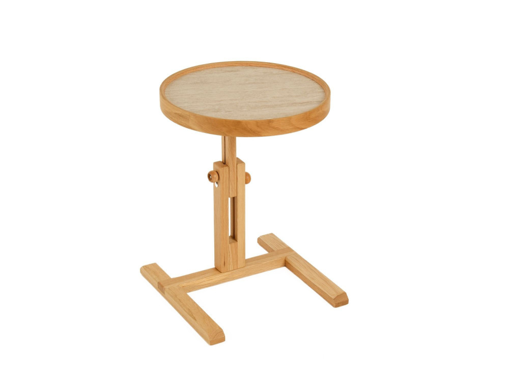Mesita auxiliar de madera «Opus Yuvarlak 40» - 40 x 40 x 57 cm - Roble / Travertino