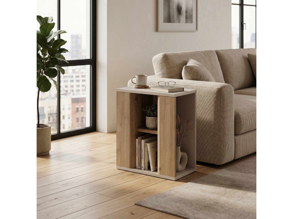 Mesita auxiliar de madera «VENTRO» - 45 x 25 x 51 cm - Natural / Gres
