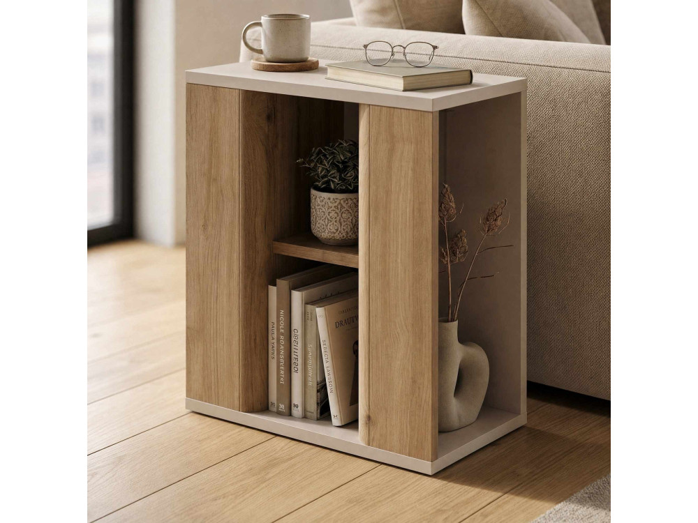 Mesita auxiliar de madera «VENTRO» - 45 x 25 x 51 cm - Natural / Gres