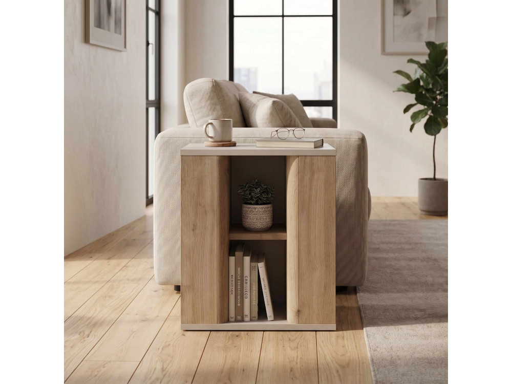 Mesita auxiliar de madera «VENTRO» - 45 x 25 x 51 cm - Natural / Gres
