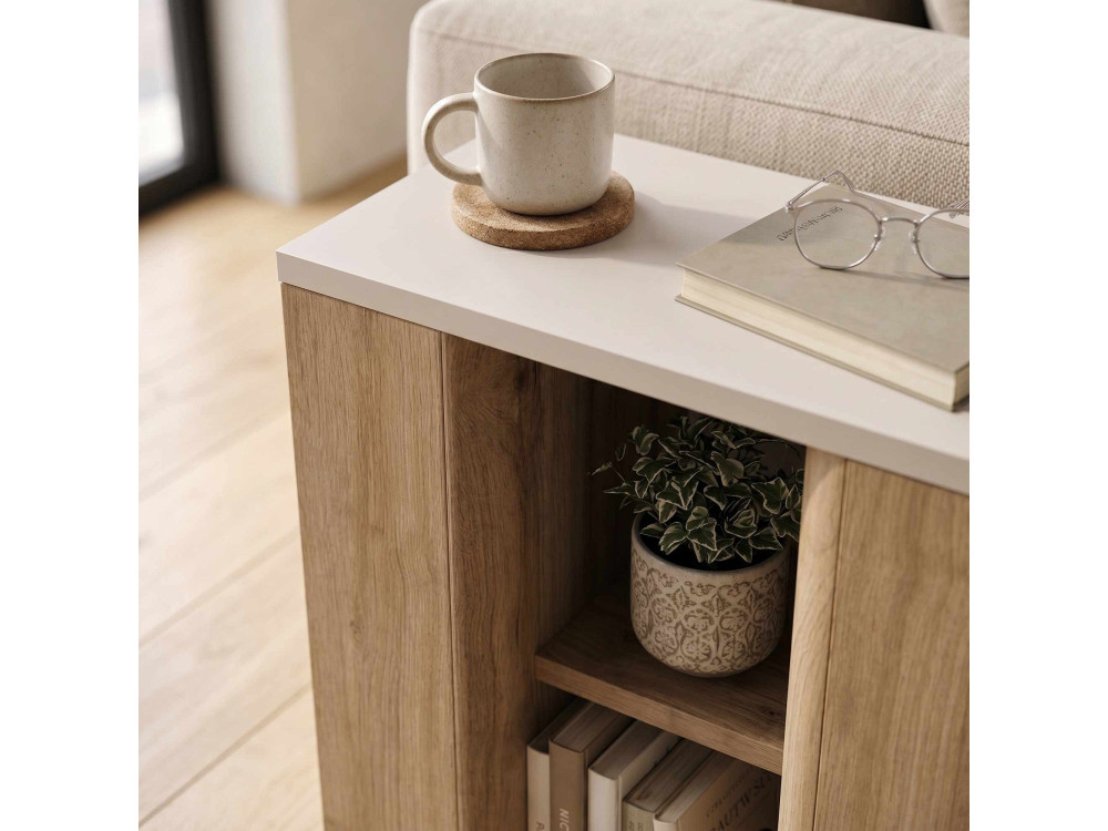 Mesita auxiliar de madera «VENTRO» - 45 x 25 x 51 cm - Natural / Gres