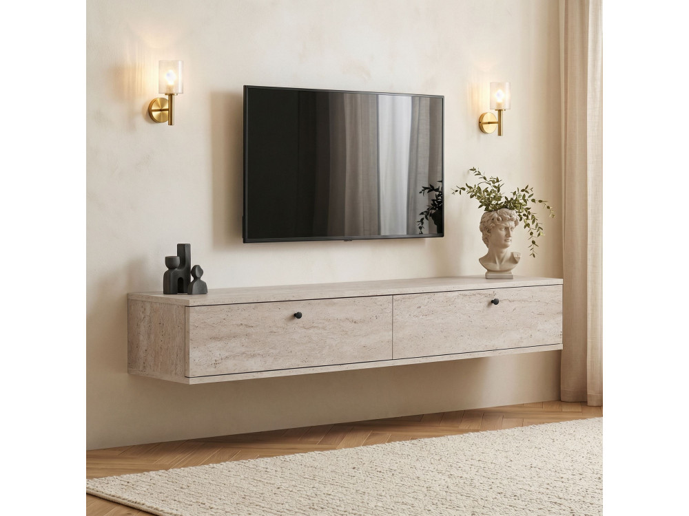 Mueble para la tele de madera «Línea 160» - 160 x 25 x 25 cm - Travertino