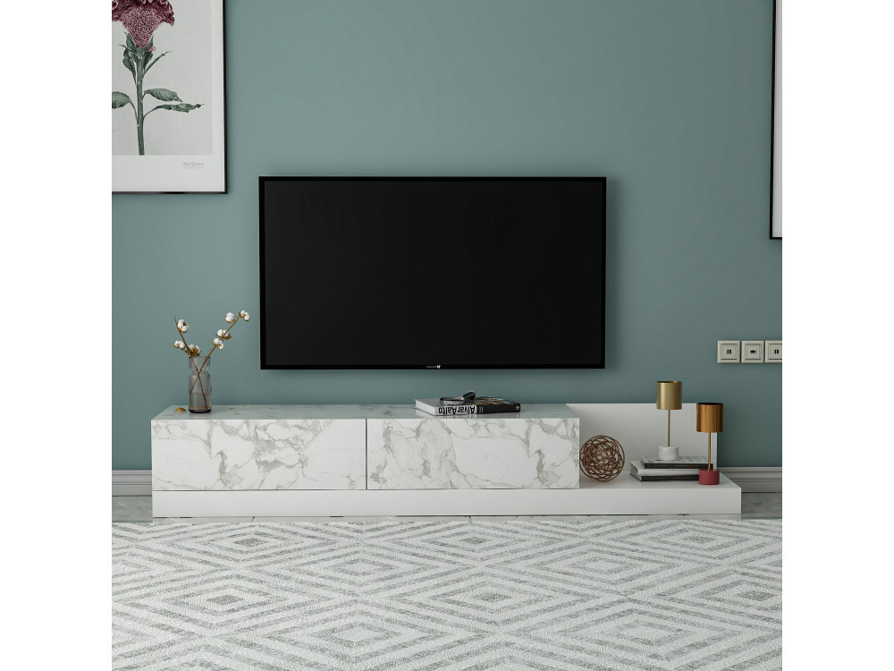 Mueble para la televisión de madera «Major» - 180 x 37 x 30 cm - Blanco