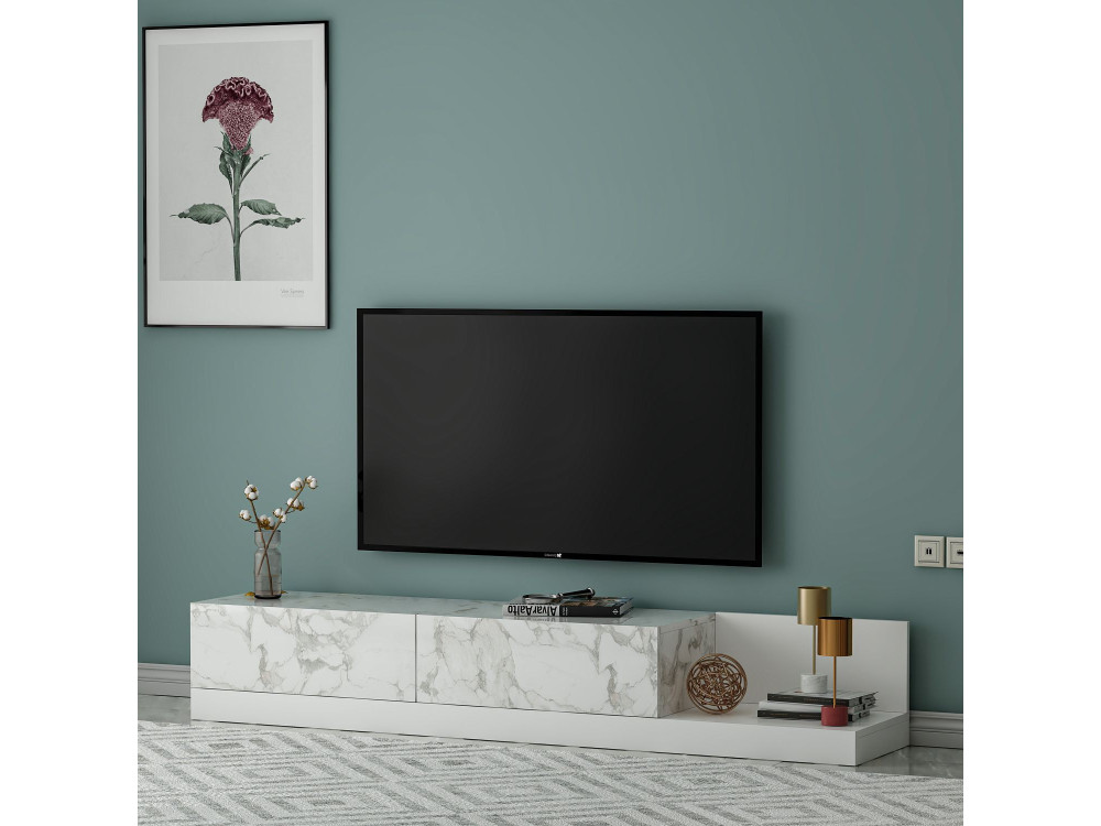 Mueble para la televisión de madera «Major» - 180 x 37 x 30 cm - Blanco