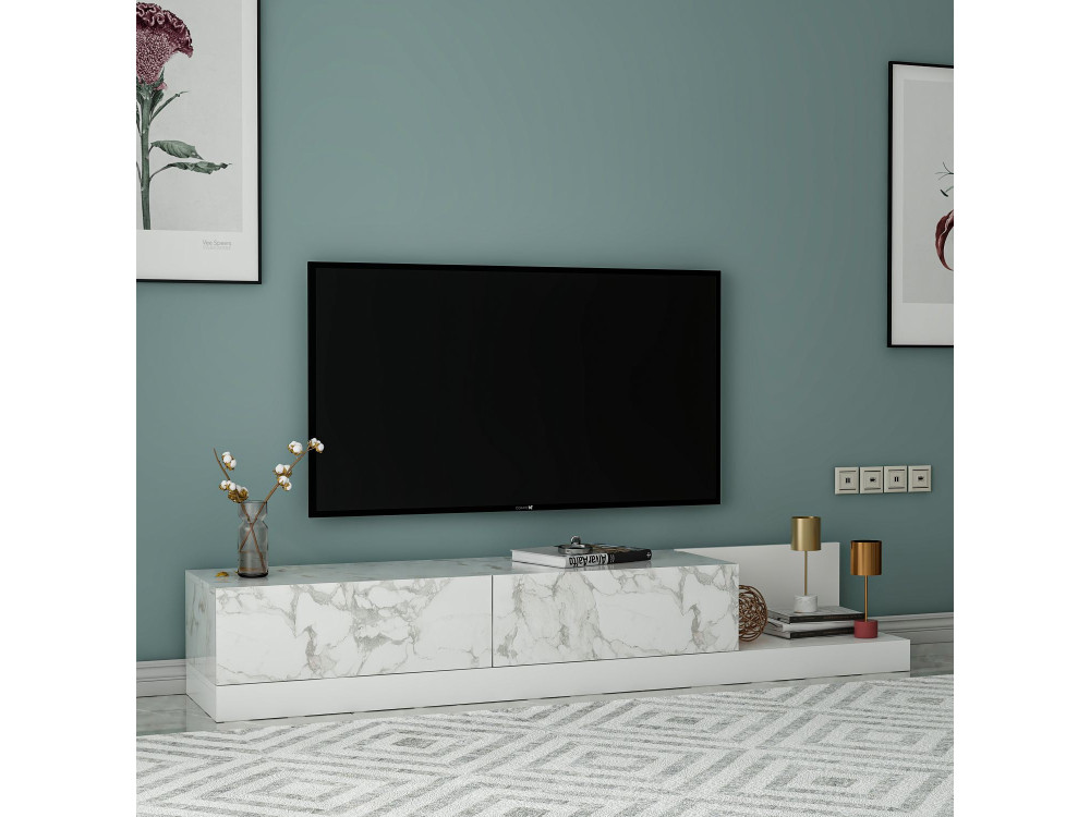 Mueble para la televisión de madera «Major» - 180 x 37 x 30 cm - Blanco