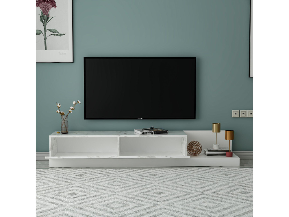 Mueble para la televisión de madera «Major» - 180 x 37 x 30 cm - Blanco