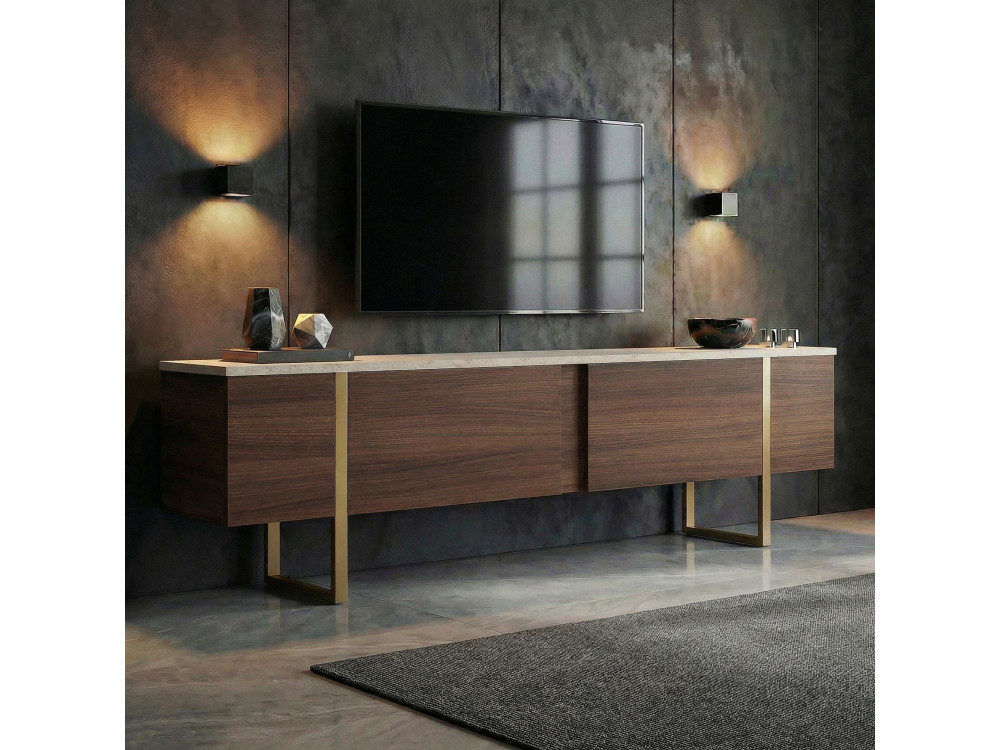 Mueble para televisión de madera «Onera» - 180 x 30 x 50 cm - Travertino