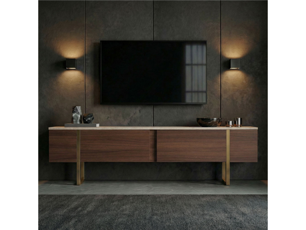 Mueble para televisión de madera «Onera» - 180 x 30 x 50 cm - Travertino