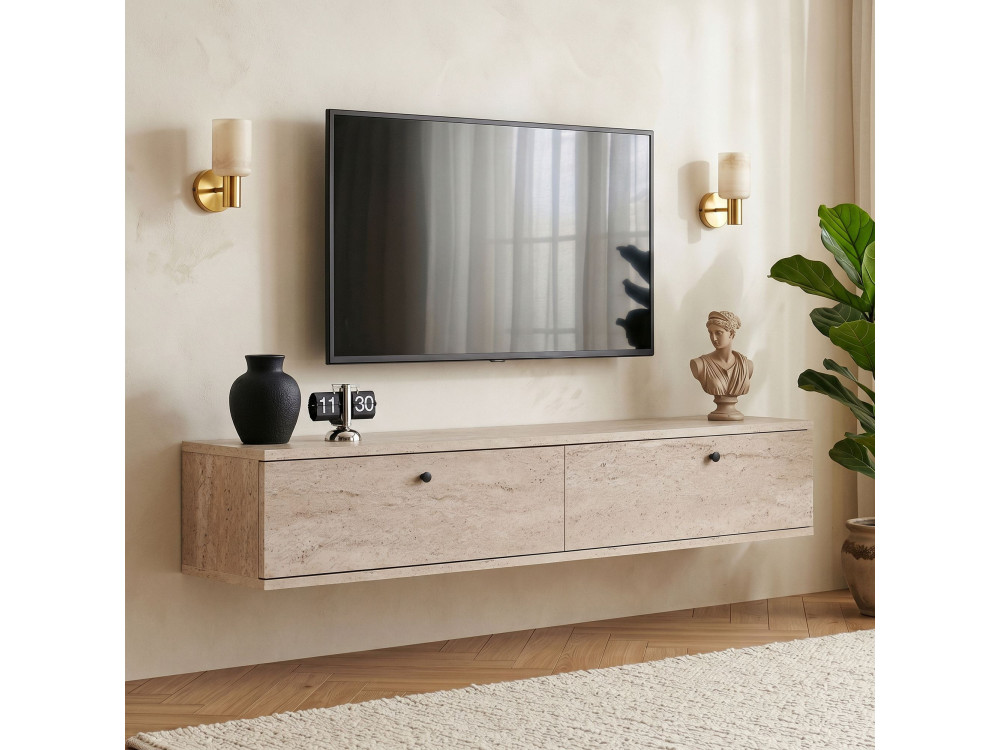 Mueble para la televisión de madera «Línea 140» - 140 x 25 x 25 cm - Travertino