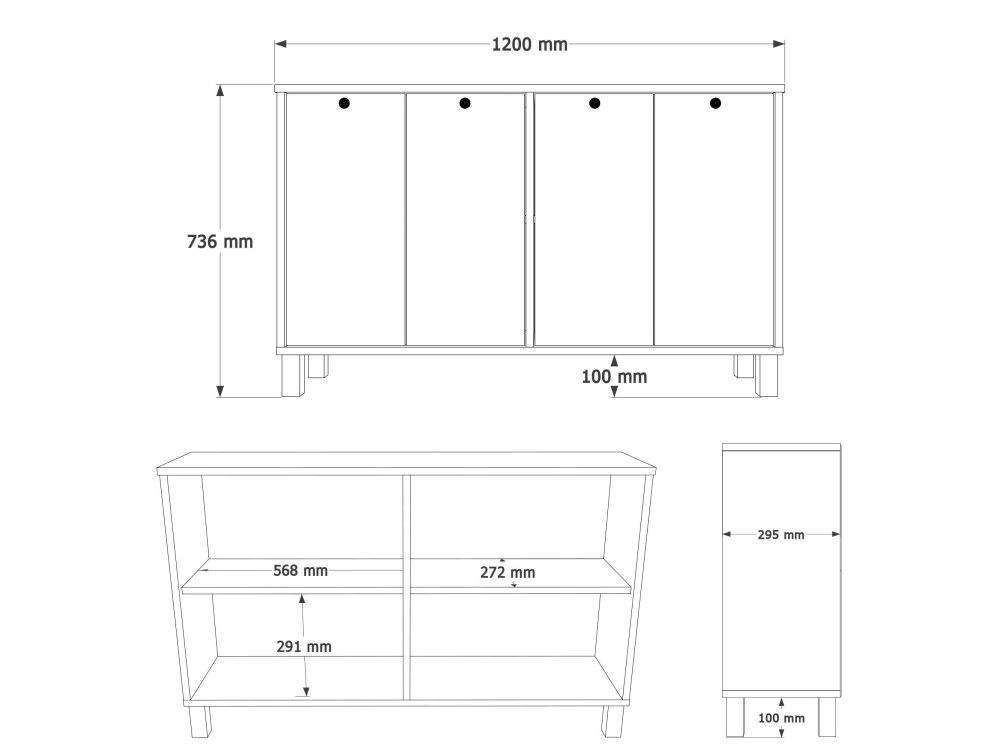 Mueble de madera «Nord» - 120 x 29 x 74 cm - Blanco