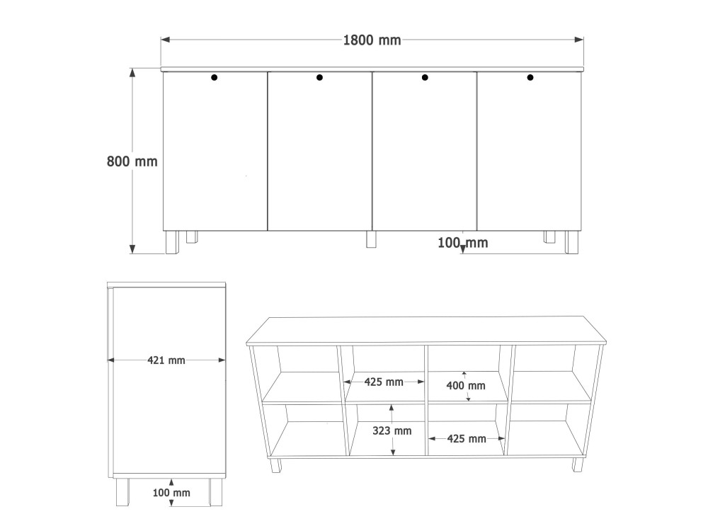 Mueble de madera «Nord» - 180 x 42 x 80 cm - Blanco