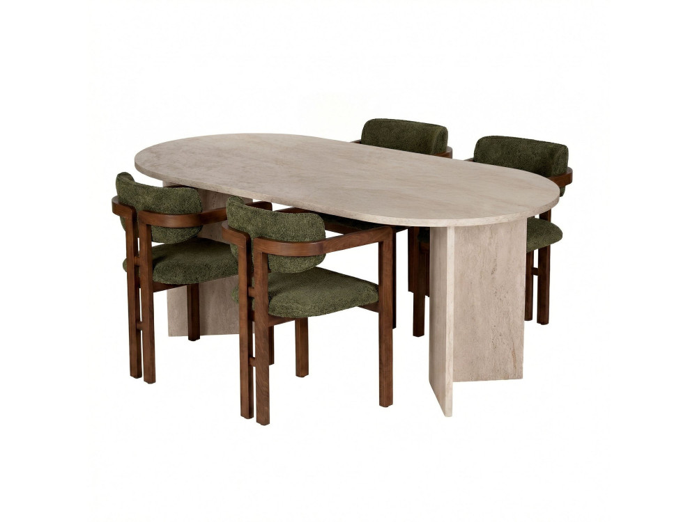 Conjunto de mesa de comedor y sillas (5 piezas) de madera «Meridia 4» - 180 x 90 x 75 cm - Verde