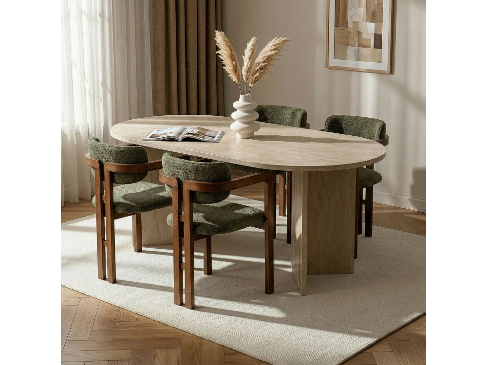 Conjunto de mesa de comedor y sillas (5 piezas) de madera «Meridia 4» - 180 x 90 x 75 cm - Verde