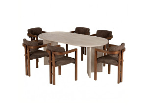 Conjunto de mesa de comedor y sillas (7 piezas) de madera «Meridia 6» - 180 x 90 x 75 cm - Marrón