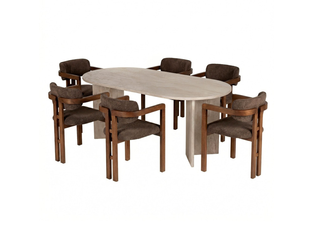 Conjunto de mesa de comedor y sillas (7 piezas) de madera «Meridia 6» - 180 x 90 x 75 cm - Marrón