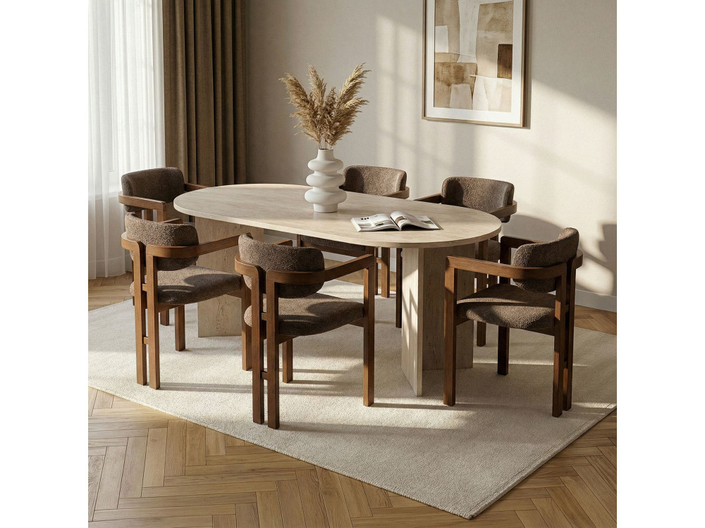 Conjunto de mesa de comedor y sillas (7 piezas) de madera «Meridia 6» - 180 x 90 x 75 cm - Marrón