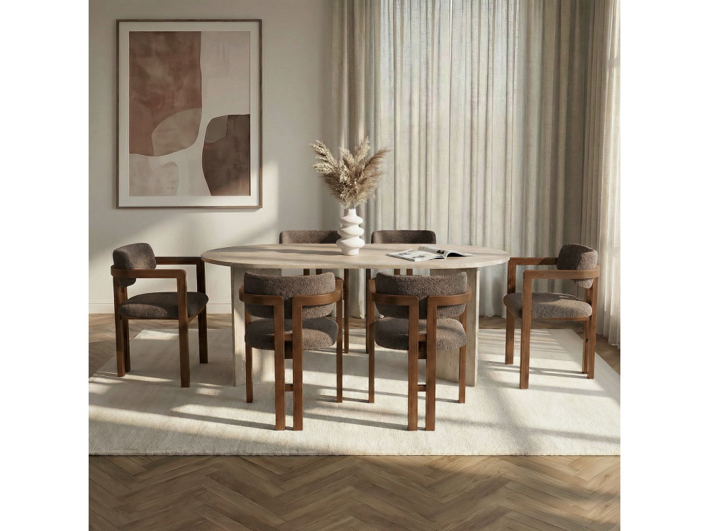 Conjunto de mesa de comedor y sillas (7 piezas) de madera «Meridia 6» - 180 x 90 x 75 cm - Marrón