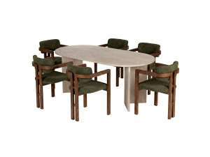 Conjunto de mesa de comedor y sillas (7 piezas) de madera «Meridia 6» - 180 x 75 x 90 cm - Verde
