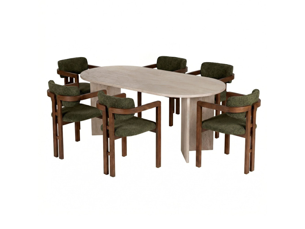 Conjunto de mesa de comedor y sillas (7 piezas) de madera «Meridia 6» - 180 x 75 x 90 cm - Verde