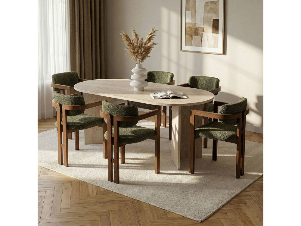 Conjunto de mesa de comedor y sillas (7 piezas) de madera «Meridia 6» - 180 x 75 x 90 cm - Verde