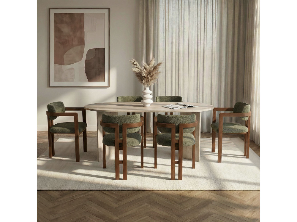 Conjunto de mesa de comedor y sillas (7 piezas) de madera «Meridia 6» - 180 x 75 x 90 cm - Verde