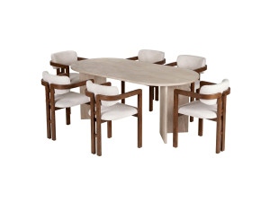 Conjunto de mesa de comedor y sillas (7 piezas) de madera «Meridia 6» - 180 x 90 x 75 cm - Blanco