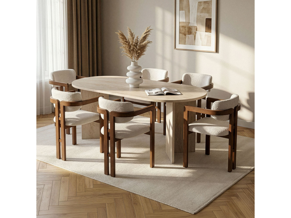 Conjunto de mesa de comedor y sillas (7 piezas) de madera «Meridia 6» - 180 x 90 x 75 cm - Blanco