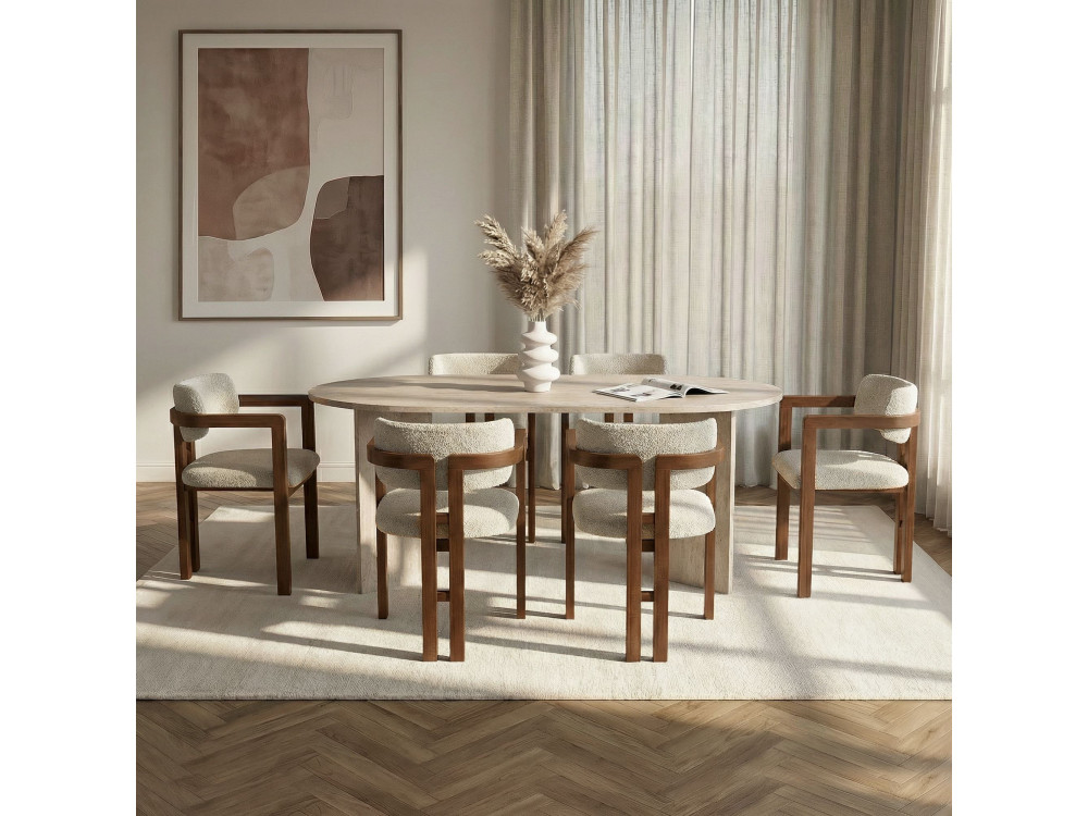 Conjunto de mesa de comedor y sillas (7 piezas) de madera «Meridia 6» - 180 x 90 x 75 cm - Blanco