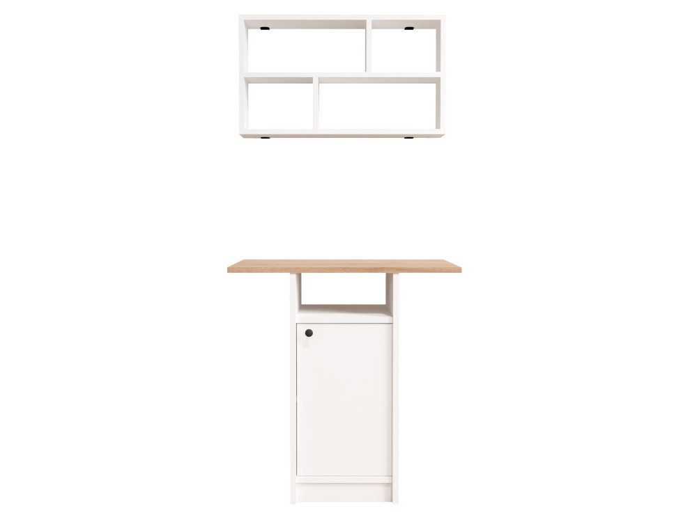 Conjunto de mesa de comedor y estantería de pared (2 piezas) de madera «Nord» - 72 x 44 x 74 cm - Blanco
