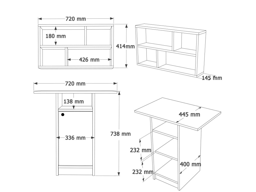 Conjunto de mesa de comedor y estantería de pared (2 piezas) de madera «Nord» - 72 x 44 x 74 cm - Blanco
