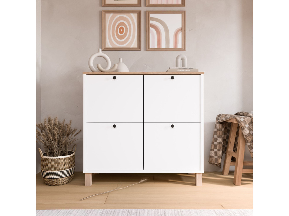 Zapatero de madera «Nord» - 90 x 35 x 85 cm - Blanco