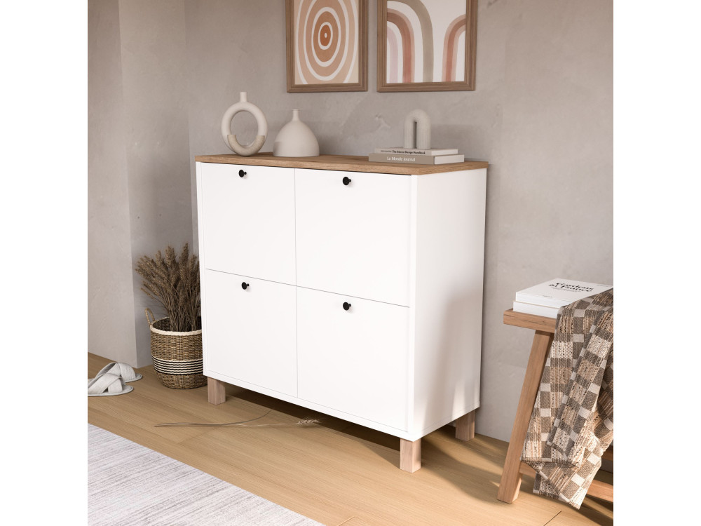 Zapatero de madera «Nord» - 90 x 35 x 85 cm - Blanco