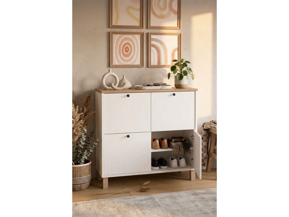 Zapatero de madera «Nord» - 90 x 35 x 85 cm - Blanco