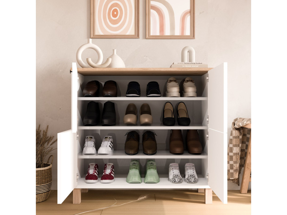Zapatero de madera «Nord» - 90 x 35 x 85 cm - Blanco