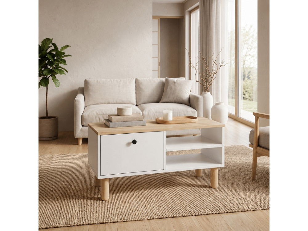 Mesa de centro de madera «Aris» - 90 x 38,8 x 60 cm - Roble Saphir / Blanco