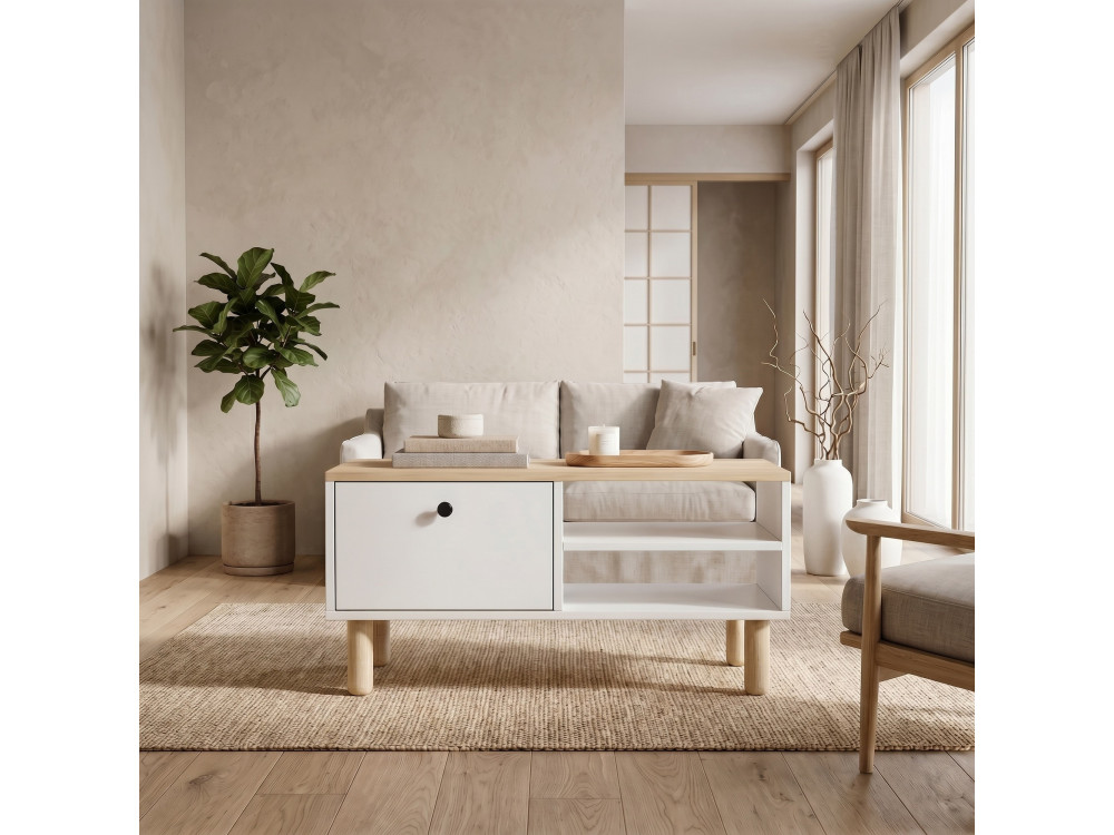 Mesa de centro de madera «Aris» - 90 x 38,8 x 60 cm - Roble Saphir / Blanco