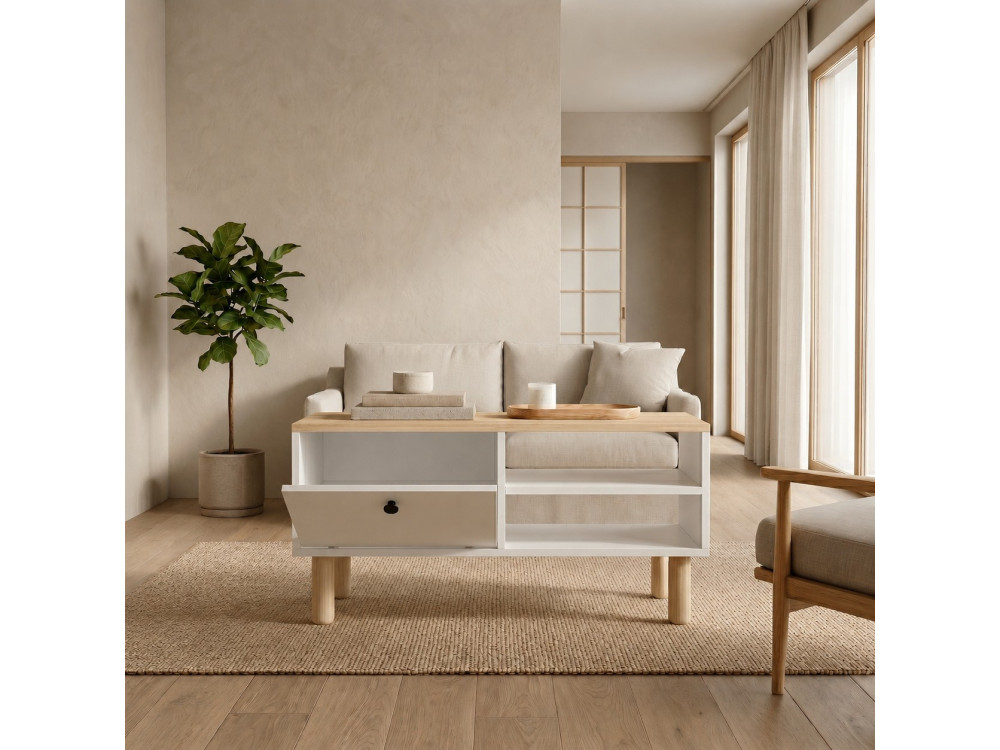 Mesa de centro de madera «Aris» - 90 x 38,8 x 60 cm - Roble Saphir / Blanco
